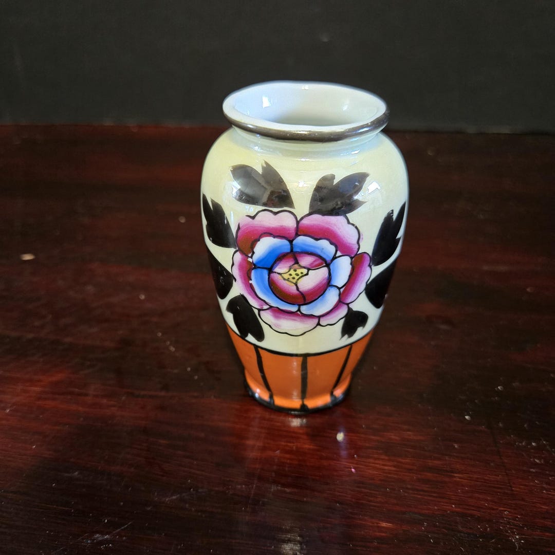 Vintage Mid Century Hand Painted Porcelain Vase Floral Design Japan 4 ...
