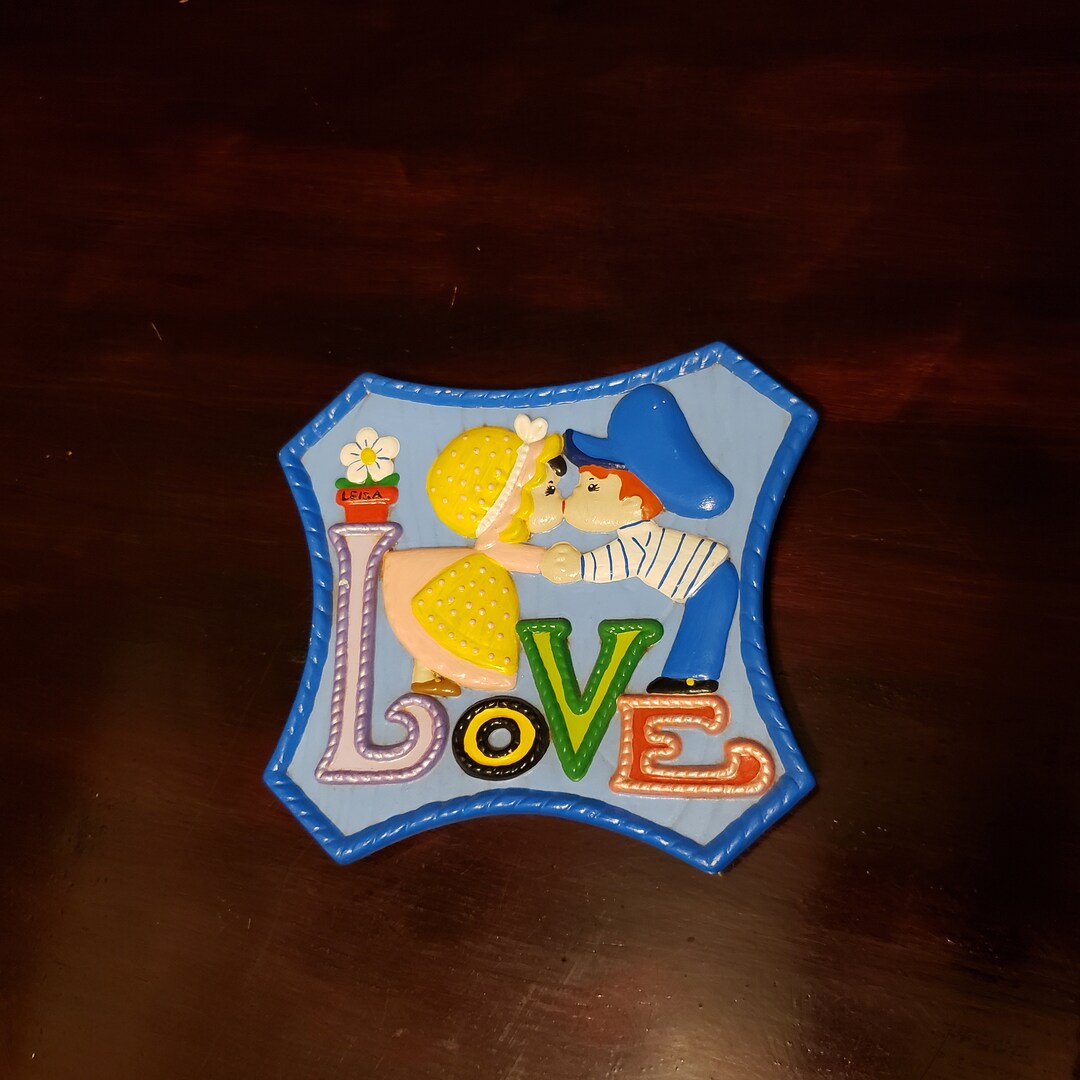 Vintage 'love' Plaque Wall Hanging, Ceramic 1970s Colorful Rainbow Hand