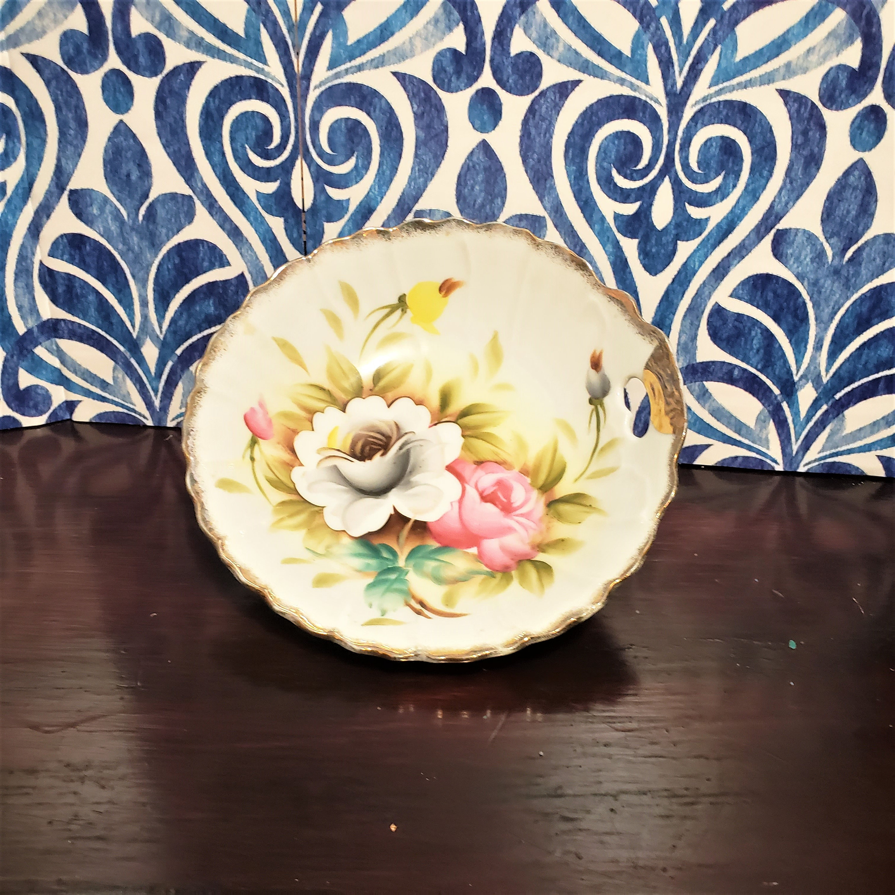 レフトン チャイナ ハンドル付きプレート ティディットトレイ 手描き