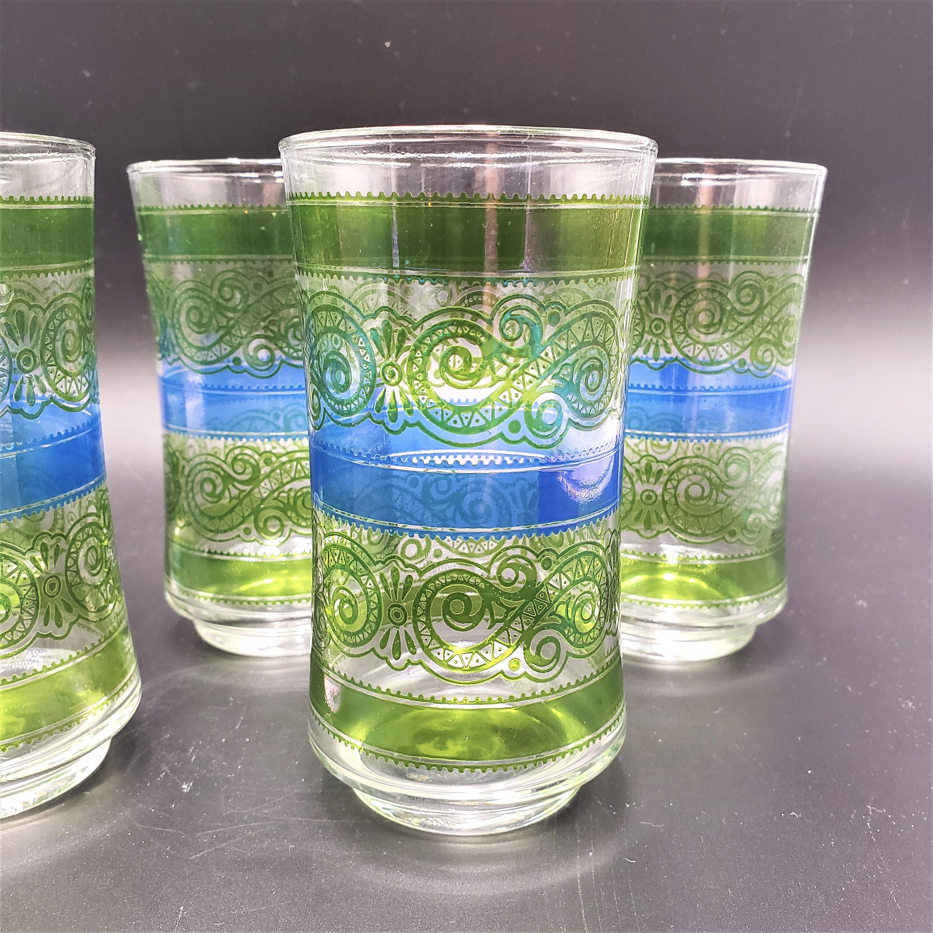 Libbey clear Blue Green Drinking Glasses Set of 5 Tumblers 16 Etsy