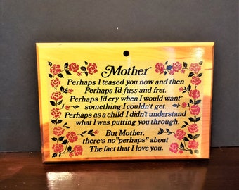 Mother Poem on Cedar wood plaque small gift mom love Souvenier Vintage