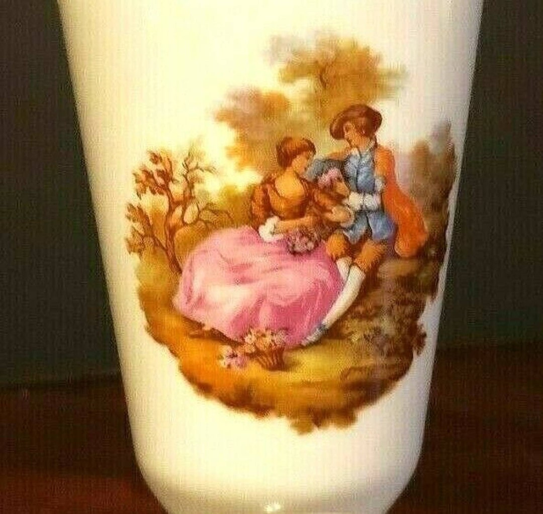 Limoges Fragonard Courting Couple Love Story Porcelain Footed Bud