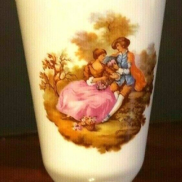 Limoges Fragonard courting couple Love Story Porcelain Footed Bud Vase Rare