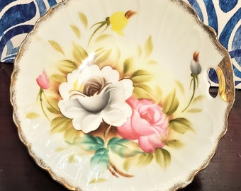 レフトン チャイナ ハンドル付きプレート ティディットトレイ 手描き