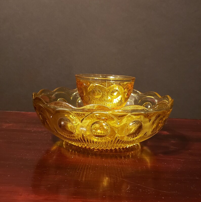 Vintage Amber Depression Glass Chip and Dip Bowl Thumbprint Etsy