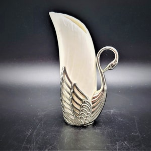 Vintage metal and porcelain swan shaped vase 2 pc