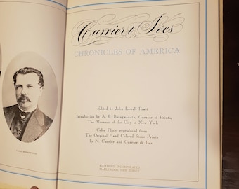 May include: A book titled "Currier & Ives Chronicles of America" with a portrait of James Merritt Ives on the cover. The book is edited by John Lowell Pratt and features color plates reproduced from original hand-colored stone prints.
