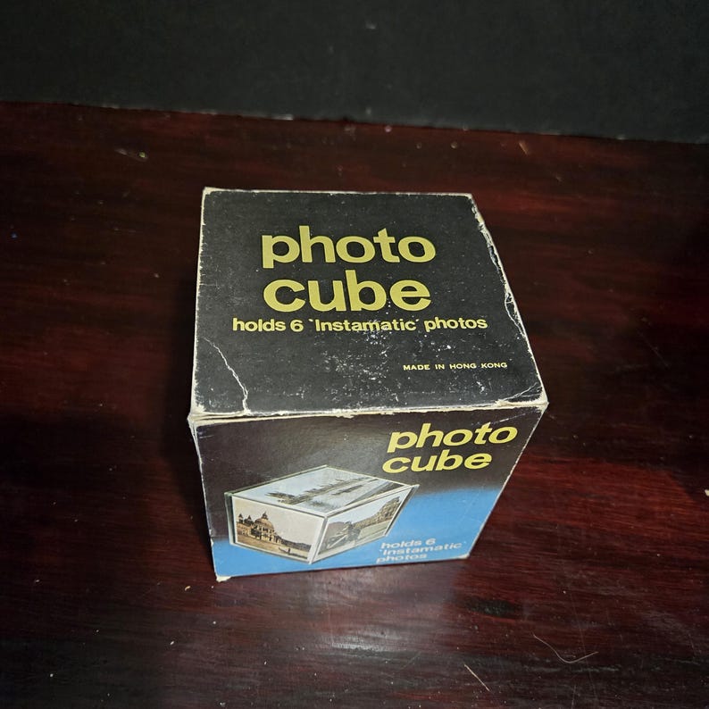 Insert Image Cube Vintage Photo Cube Holds 6 Instamatic Photos Original Box NOS Cardboard ...