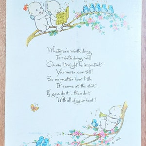 Rose O&#39;Neill Signed Kewpie Doll Postcard - Bluebirds Poem Music Song 1918