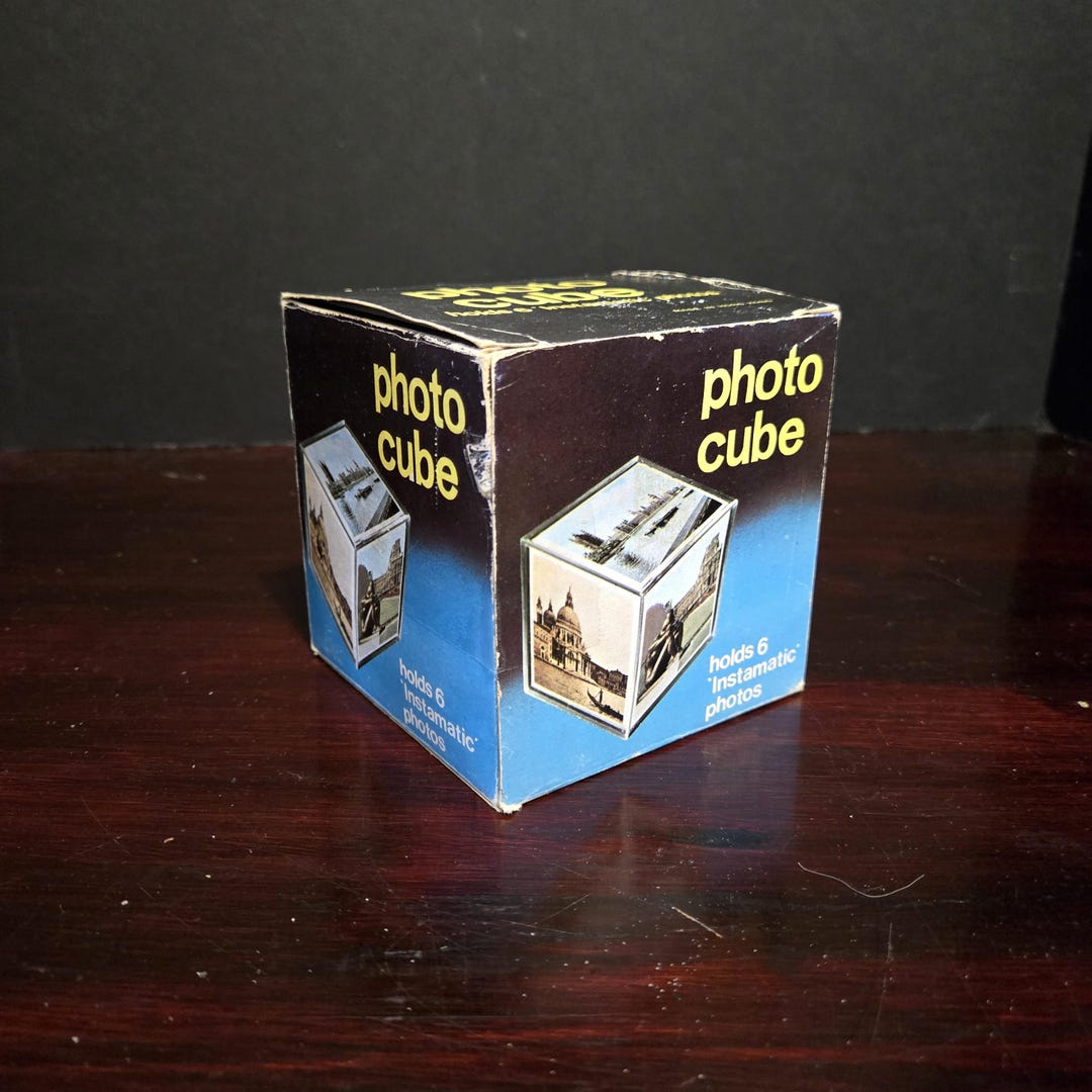 Insert Image Cube Vintage Photo Cube Holds 6 Instamatic Photos Original Box NOS Cardboard ...