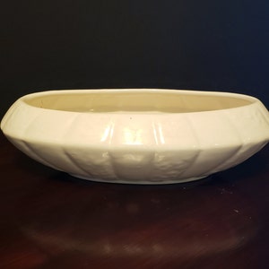 Vintage White Ribbed Mid Century Console Dish Low Crescent Vase
