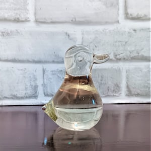 Vintage 1990 Indiana Glass Clear Solid Art Glass Duck Paperweight Figurine 3.75&quot;