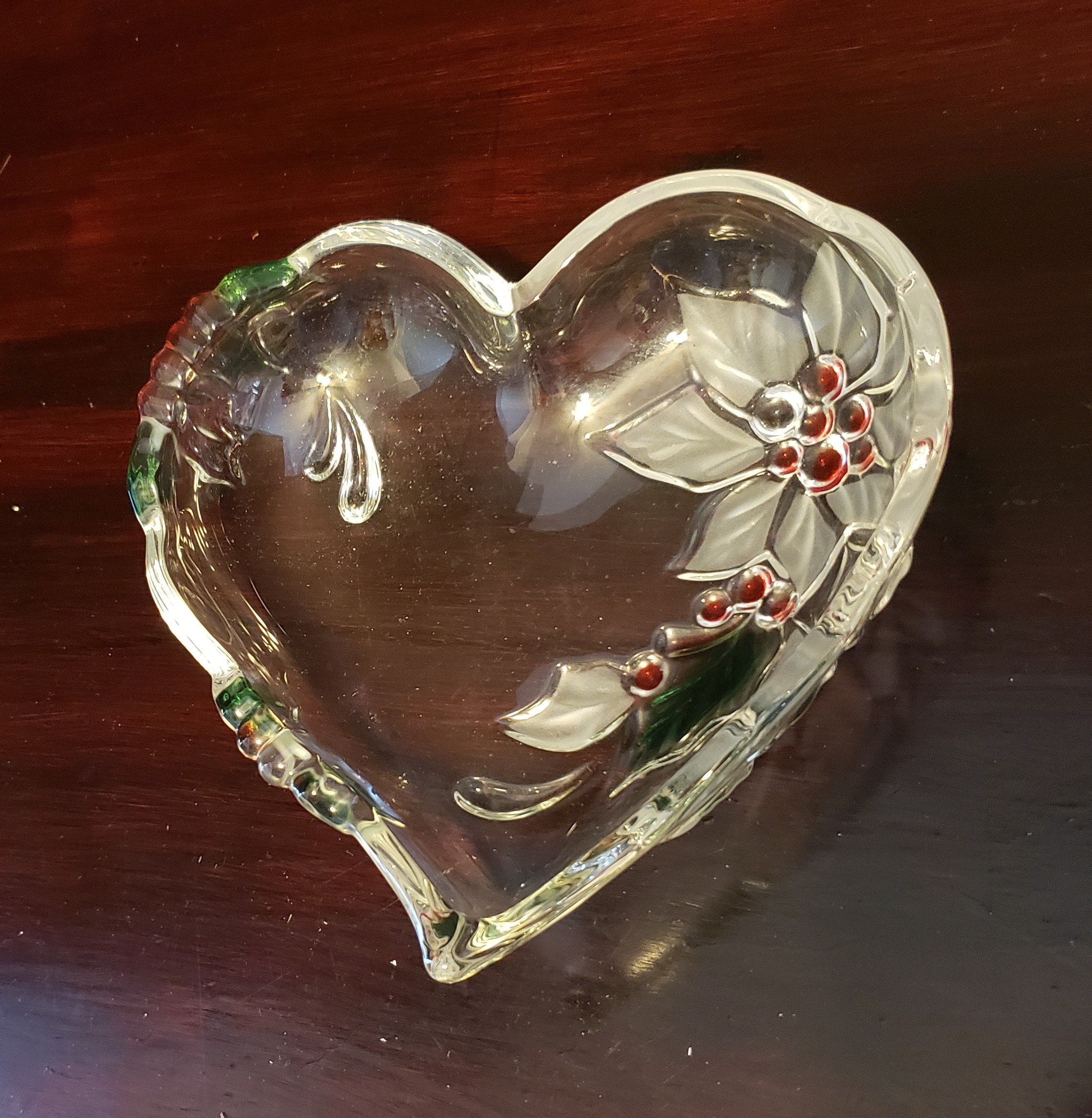 Frosted Art glass Heart Candy Dish Holiday Bloom Etsy