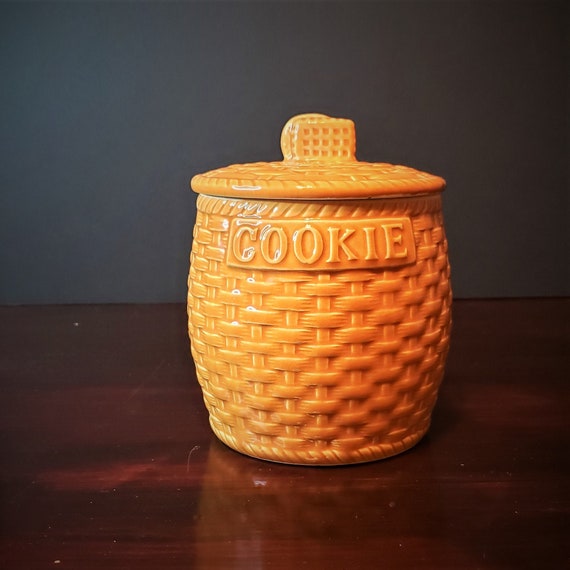 Small Cookie Jar Canister 'cookies' Basket Weave Cookie Handle