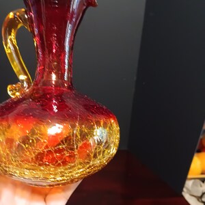 Vintage Blenko Mini Pitcher Amberina Tangerine Crackle Art Glass Cruet ...