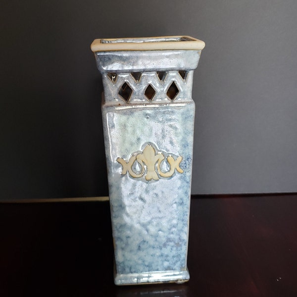 Blue Ceramic Fleur De Lis emblem flower vase