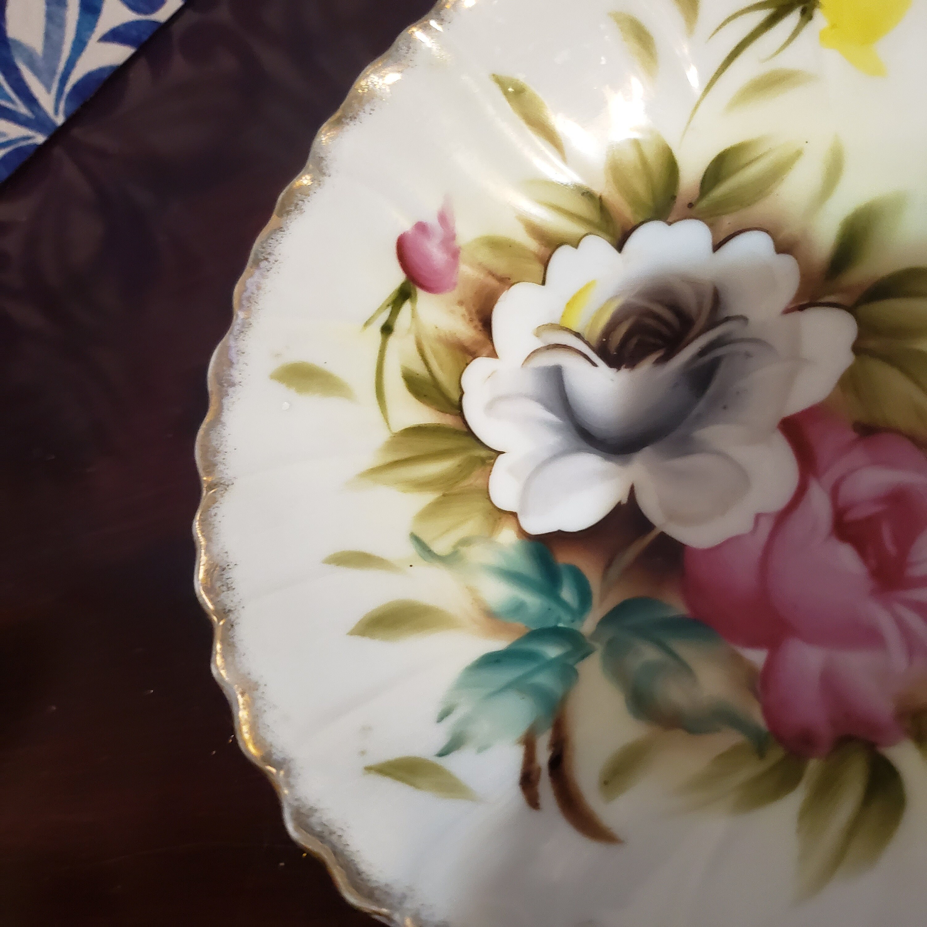 レフトン チャイナ ハンドル付きプレート ティディットトレイ 手描き