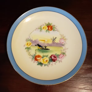 Noritake Japanse Lusterware Porselein Handgeschilderde Vogel Design Plaat Rode M Krans Mark