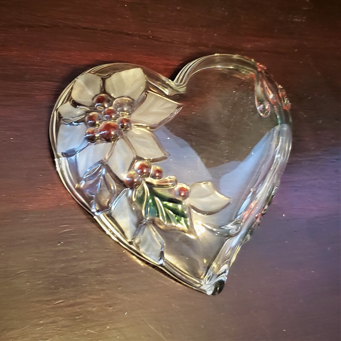 Frosted Art glass Heart Candy Dish Holiday Bloom Etsy