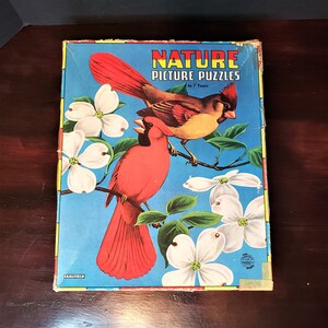 Beautiful Vibrant art Saalfield Nature 5 Framed Picture Puzzles Vintage.