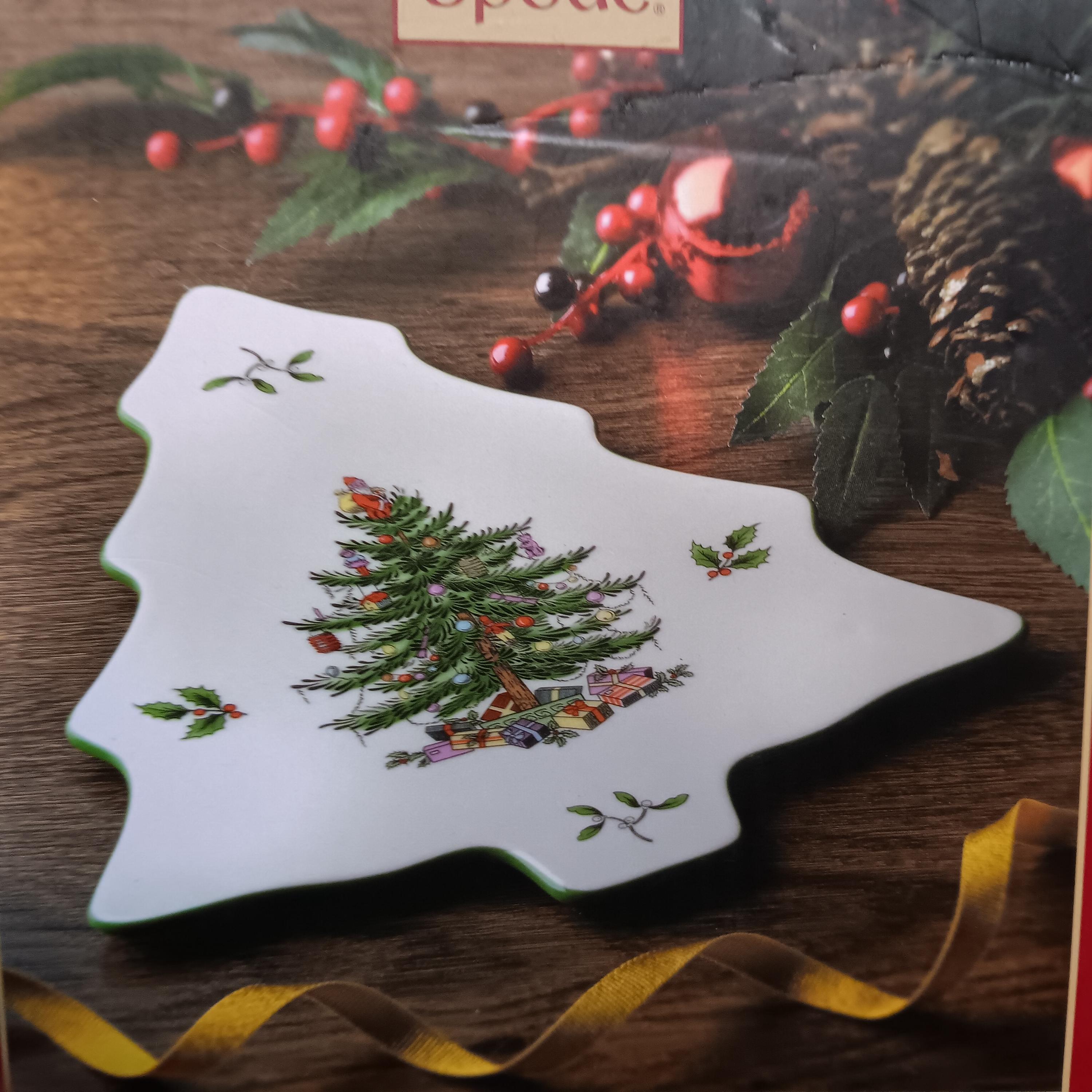 スポード クリスマスツリー型皿 クッキートレイ 磁器 14インチ - 新品