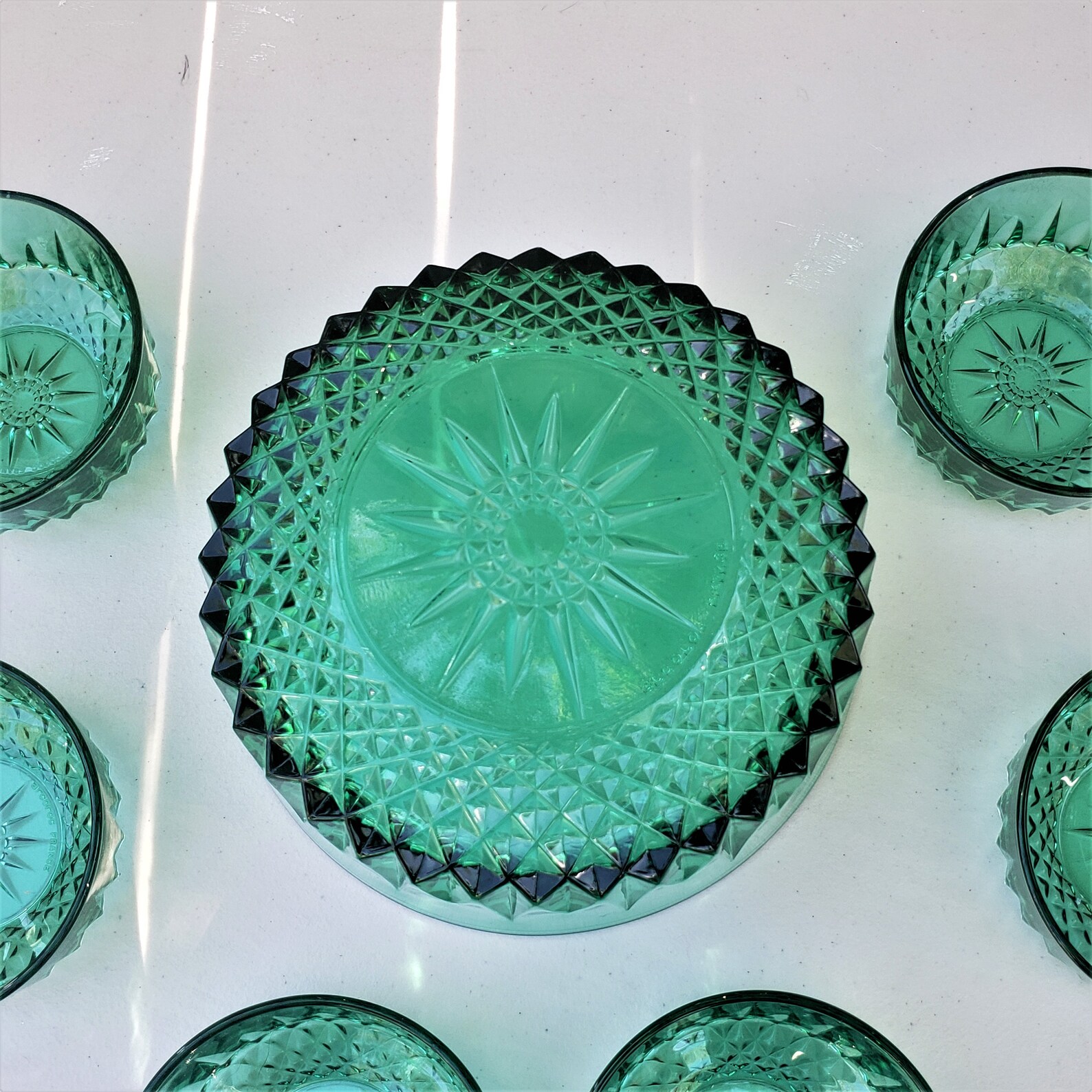 Emerald Green Glass Salad Dessert Bowl Set of 7 1 Lg 6 Sm Etsy