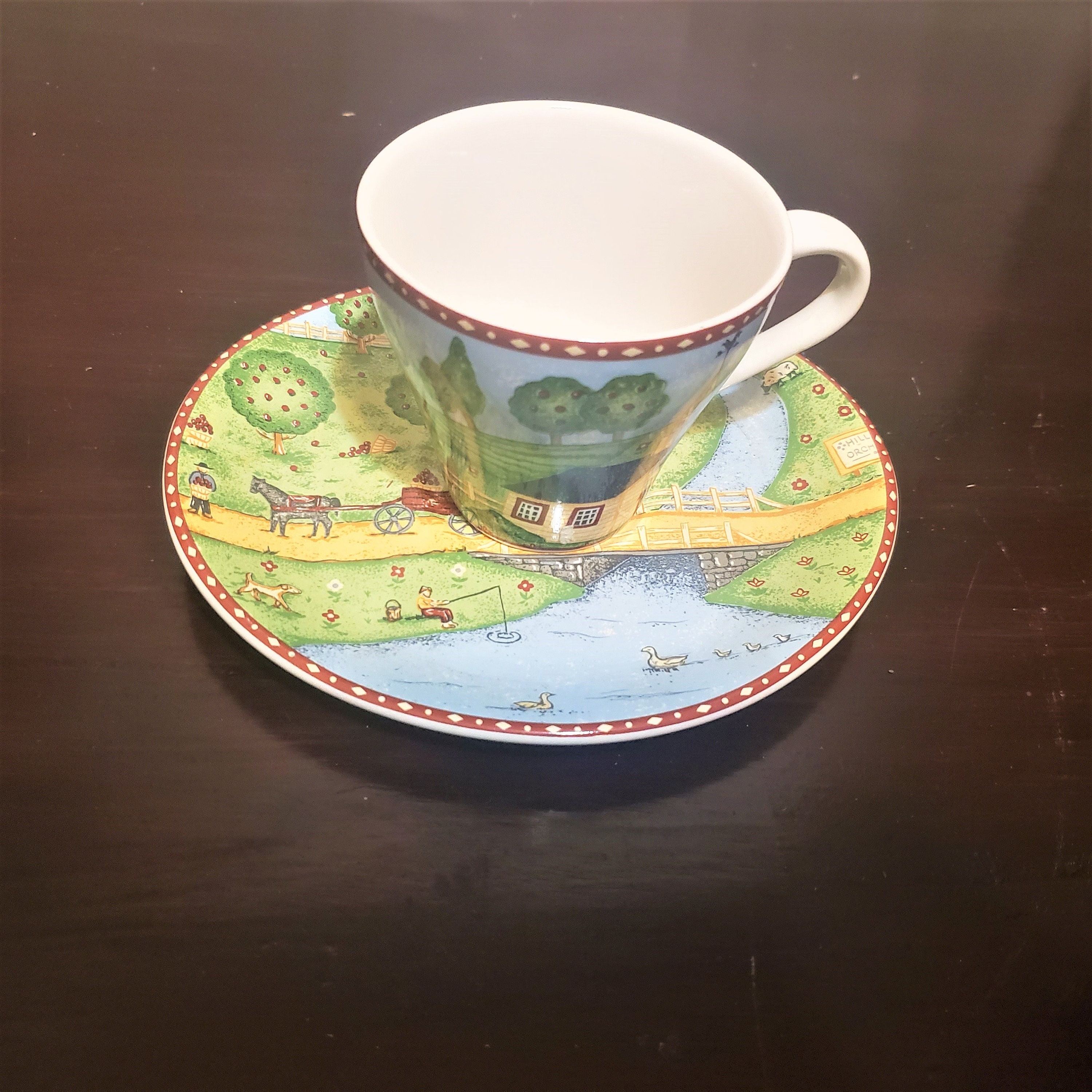 Sango Green Acres Teacups Oval Saucers 4873-20 Country Life 1995 2