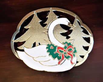 Wm. Un Rogers Silverplate Swan Trivet/Hot Plate, Navidad, Caja Original 1987 New Oneida