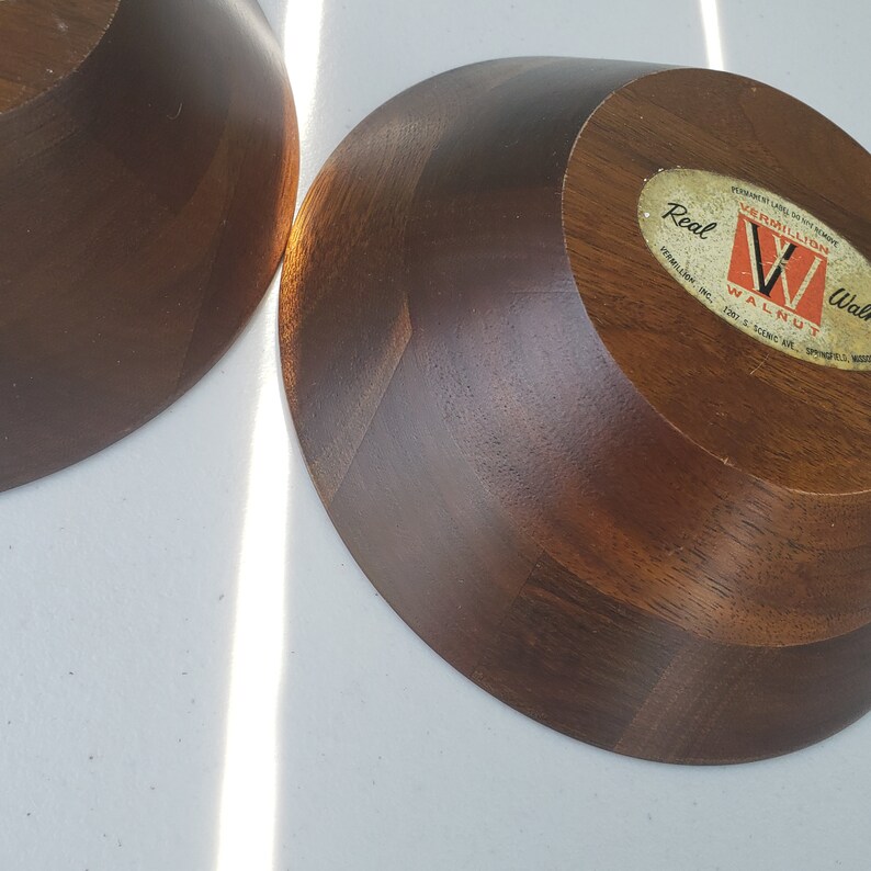 Vintage 1960s MCM Vermillion Real Walnut Wood Salad Nut Bowls Etsy