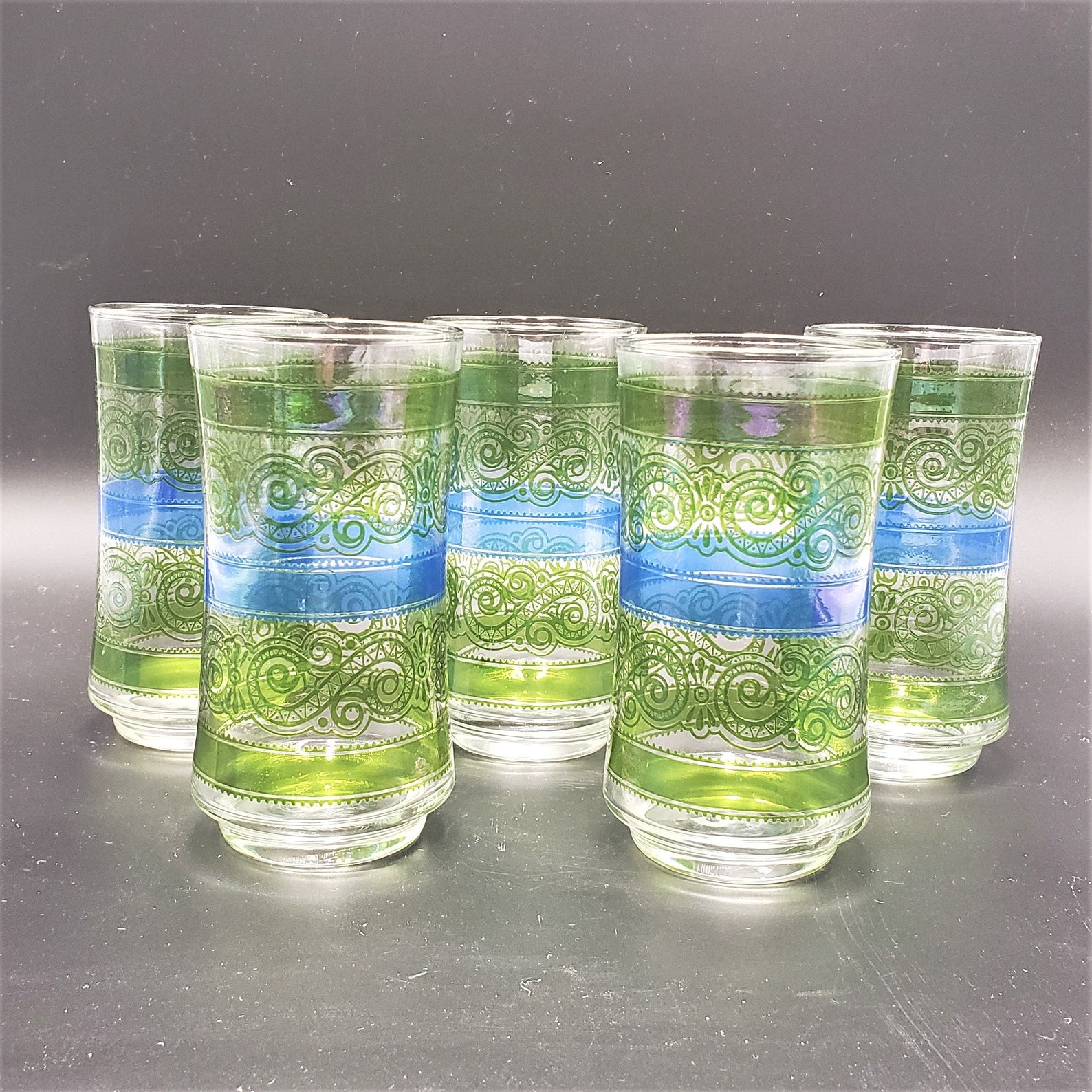 Libbey Clear Blue Green Drinking Glasses Set of 5 Tumblers 16 Etsy