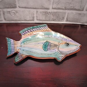 Pottery Art Fish Trout Stream catch rainbow Baxter pottery Artist stamped Tray