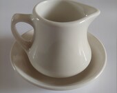 Vintage Cream White Ironstone Restaurant Ware Creamer Pitcher Saucer Set by Homer Laughlin