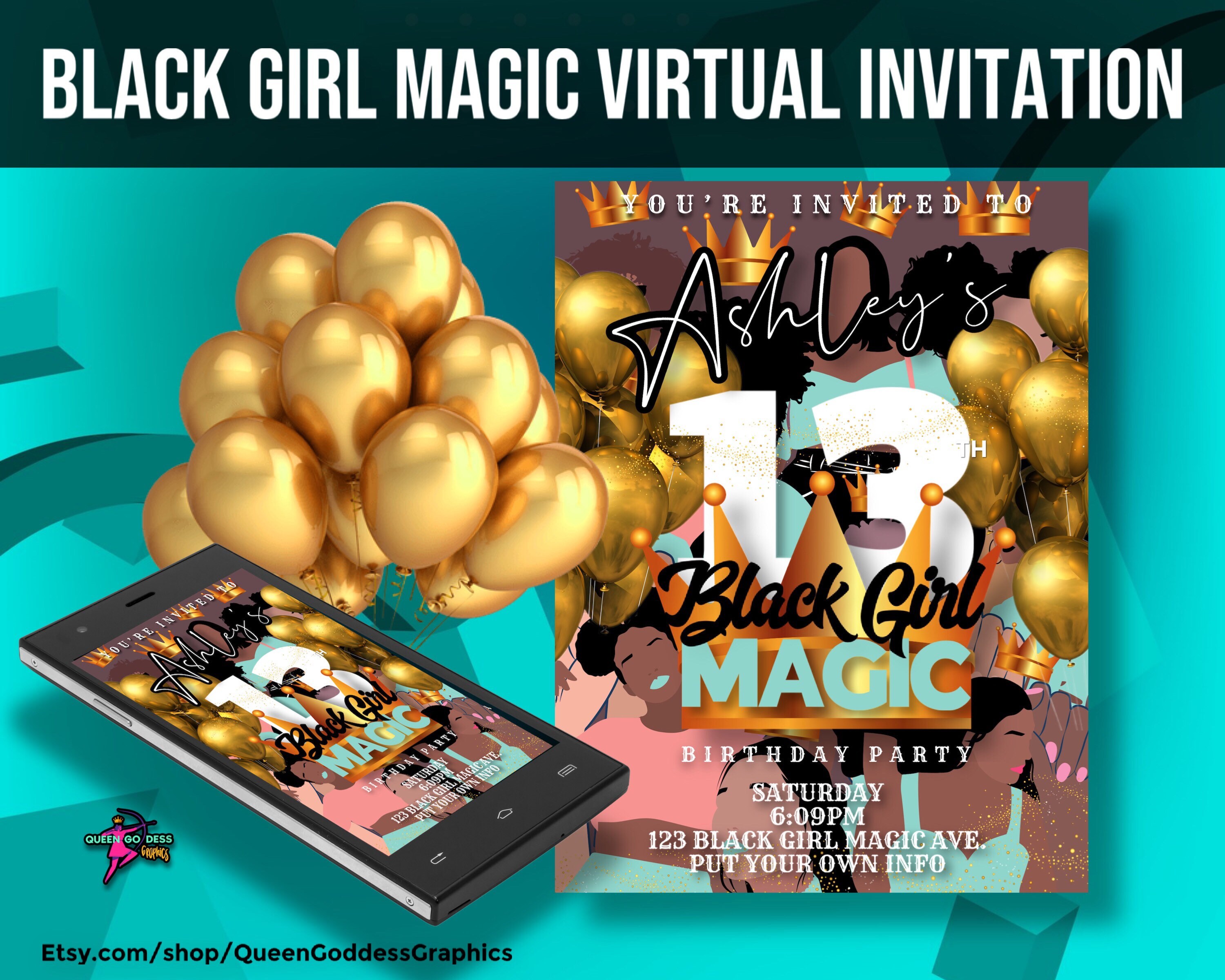 Personalized Black Girl Magic Party Invitation Sweet 16 Etsy