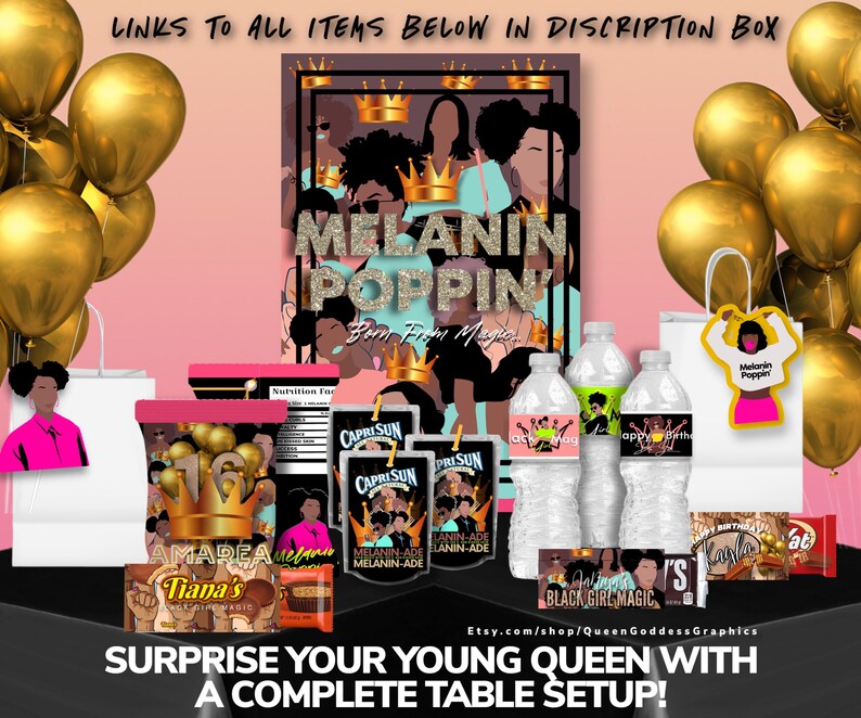 Customizable Black Girl Magic Party Decorations Gold Water Etsy