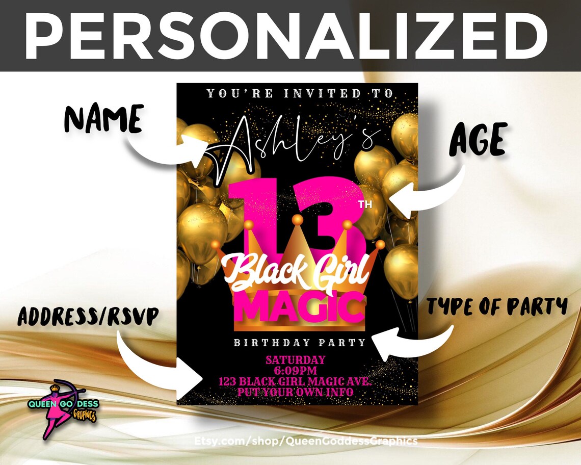 Customizable Queen Black Girl Magic Party Invitation Sweet Etsy