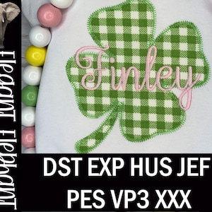 Four Leaf Clover Shamrock ZigZag Applique Embroidery Design / 5 Sizes / Instant Download
