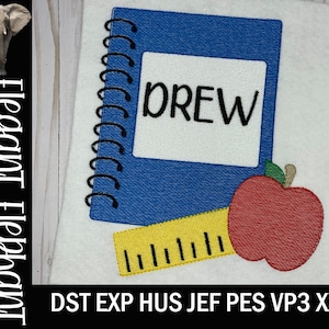 Back to School Notebook Apple Ruler Sketch Embroidery Design / 5 Sizes / Instant Download