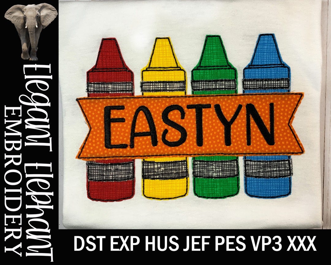 Back to School Four Crayons Applique Bean Stitch Embroidery Design - Etsy