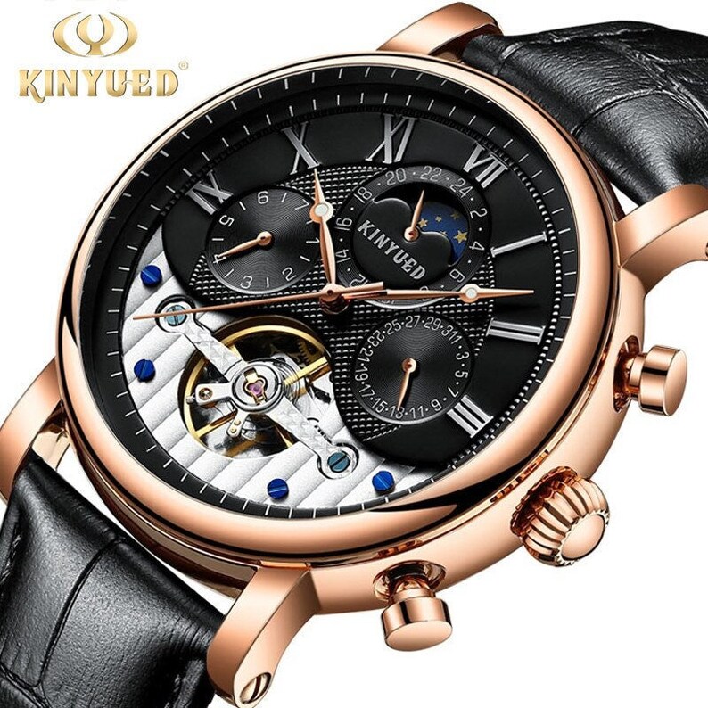 KINYUED Fashion Business Mens orologio automatico in pelle | Etsy