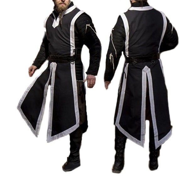 US Men Medieval Knight Vintage Hooded Cloak Costume Cosplay Tunic Vest Shirt Top
