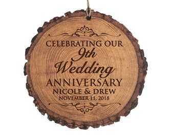 9th Anniversary Gift | Personalized Anniversary Ornament | Gift for Him | Gift for Her | Wood Anniversary Gift | 9 Year Anniversary