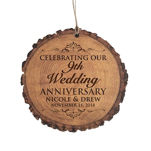9th Anniversary Gift | Personalized Anniversary Ornament | Gift for Him | Gift for Her | Wood Anniversary Gift | 9 Year Anniversary