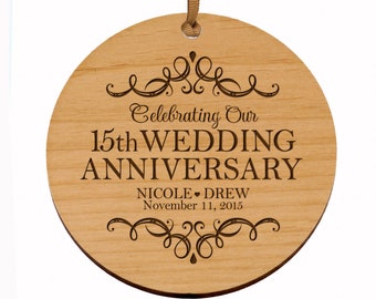 15th Anniversary Gift | Personalized Anniversary Ornament | Gift for Him | Gift for Her | Wood Anniversary Gift | 15 Year Anniversary