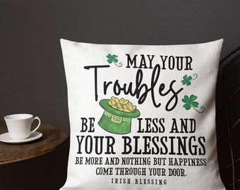St. Patrick's Day Pillow | Irish Blessing | Throw Pillow | Four Leaf Clover | Irish Gift | Irish Décor | Lucky Pillow | Home Décor