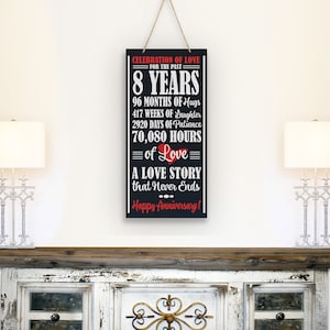 8th Anniversary Gift | Wooden Wall Hanging | Gift for Husband | Gift for Wife | Wooden Anniversary Sign | 8th Anniversary Decorations