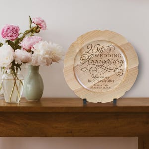 25th Anniversary Gift | Personalized Anniversary Plate | Decorative Plate | 25th Wedding Anniversary Gift | Gift for Parents | Wooden Plate