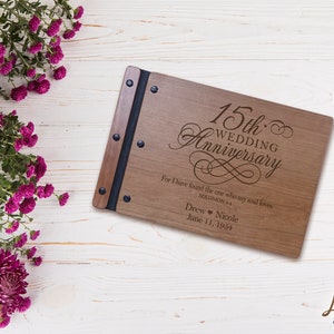 Wedding Guestbook | Personalized Wood Guest Book | Anniversary Party Favors | 15th Wedding Anniversary Decorations | Handcrafted Guestbook