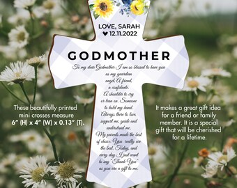 Mini Godmother Cross | Personalized Godmother Keepsake | Christening Gifts | First Communion Gift | Baptism Gift Girl | Baptism Gift Boy