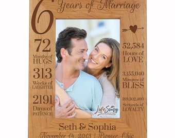 6th Anniversary Gift | Personalized 6th Wedding Anniversary Picture Frame | Gift for Husband | Gift for Wife | Gift for Parents