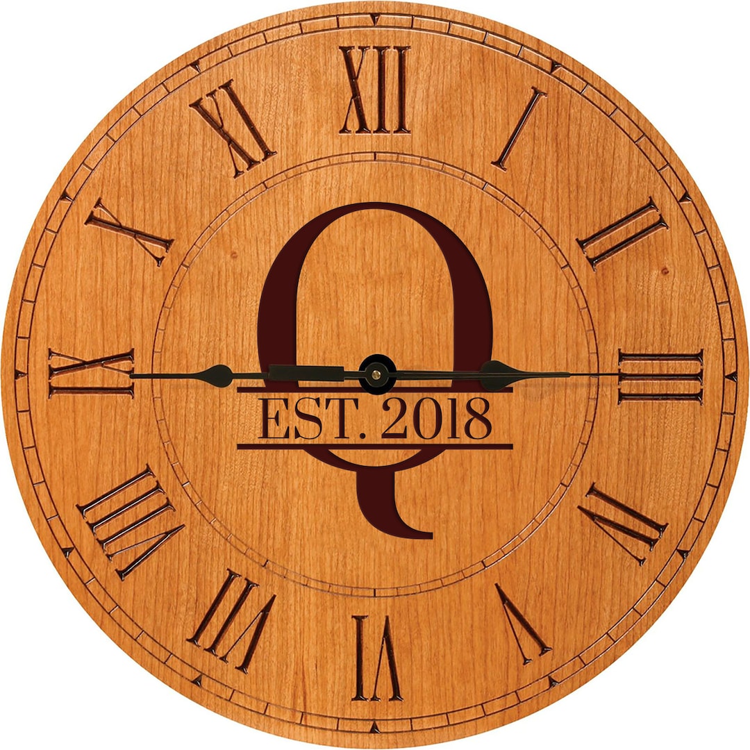 Custom Clock Monogram Wall Clock Personalized Wood Wall Clock Farmhouse